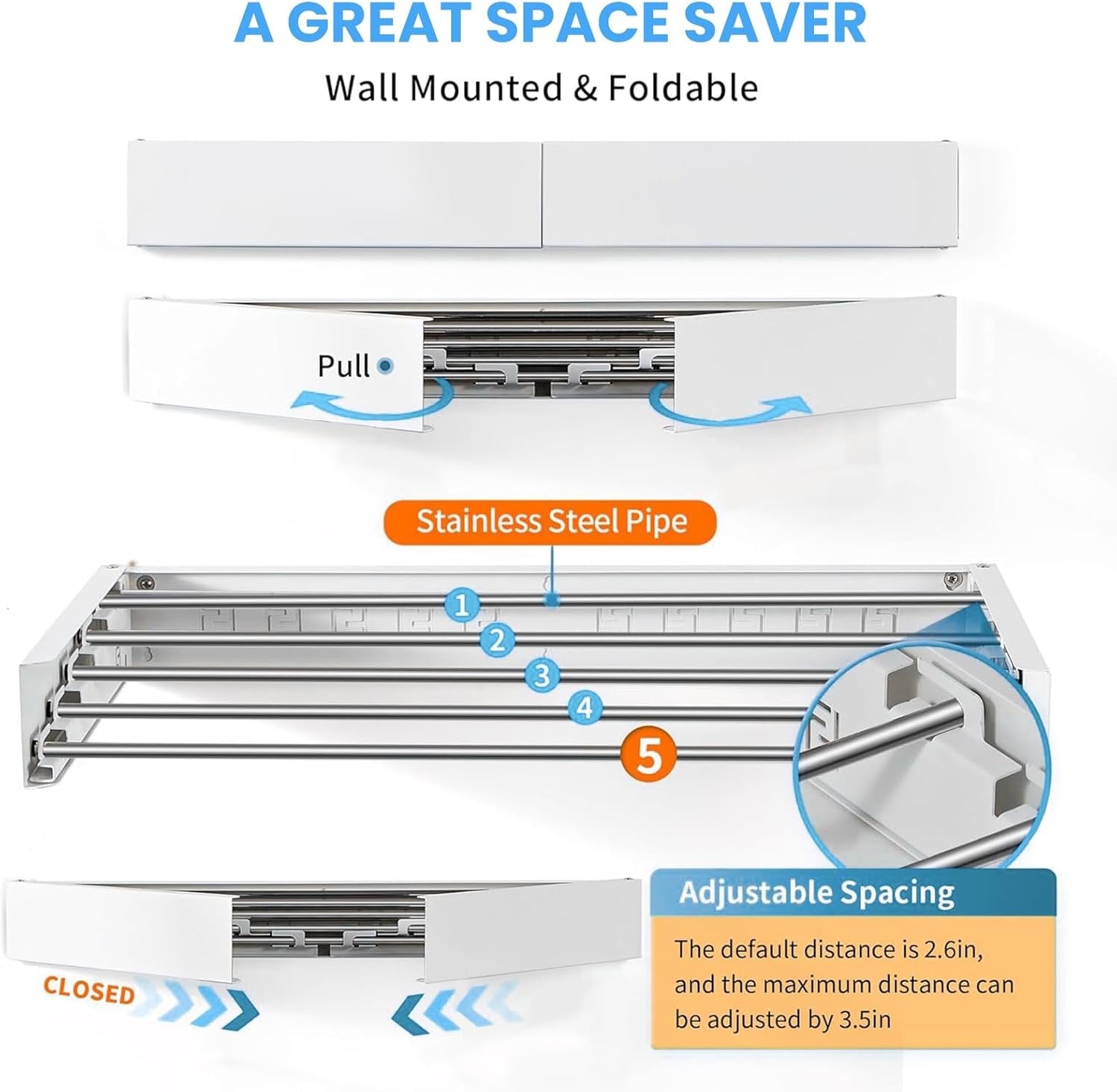 WALLEX Επιτοίχια Απλώστρα – 6 Ράβδοι & Αντοχή σε Καιρικές Συνθήκες