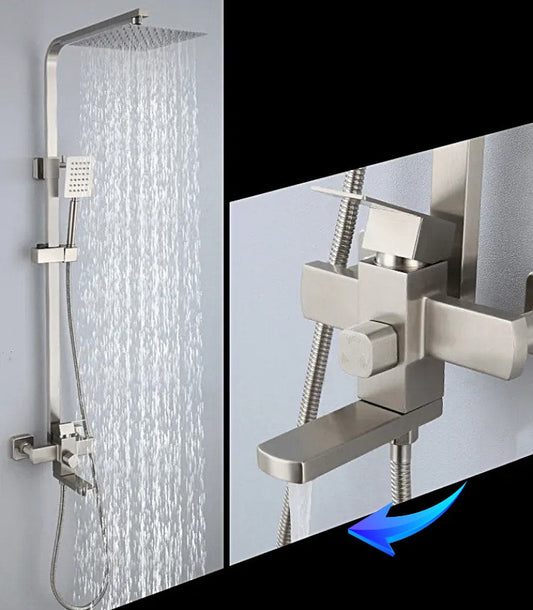 Wallex HydroAxis® – Στήλη Ντους με Ρυθμιζόμενο Ύψος & Περιστρεφόμενο Βρυσάκι | Inox Ματ