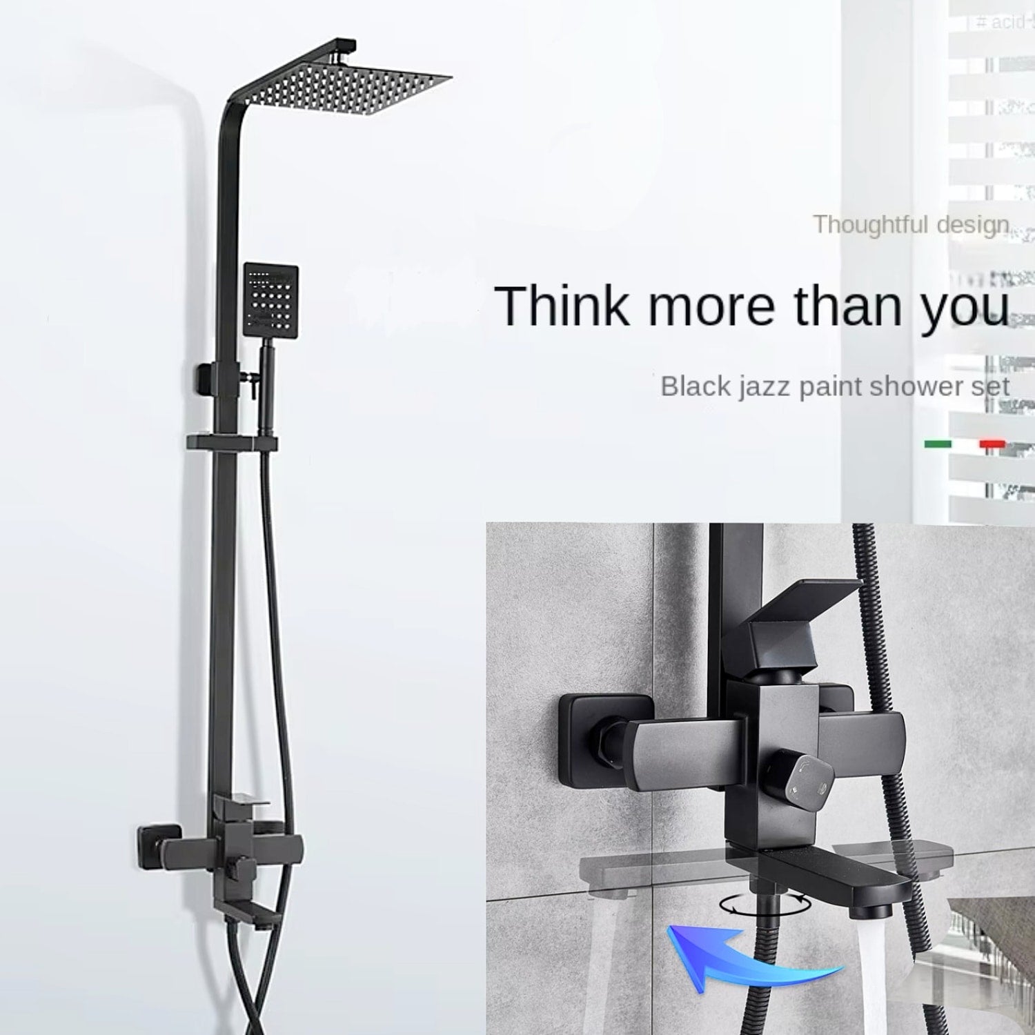 Wallex HydroAxis® – Στήλη Ντους με Ρυθμιζόμενο Ύψος & Περιστρεφόμενο Βρυσάκι | Μαύρο Ματ