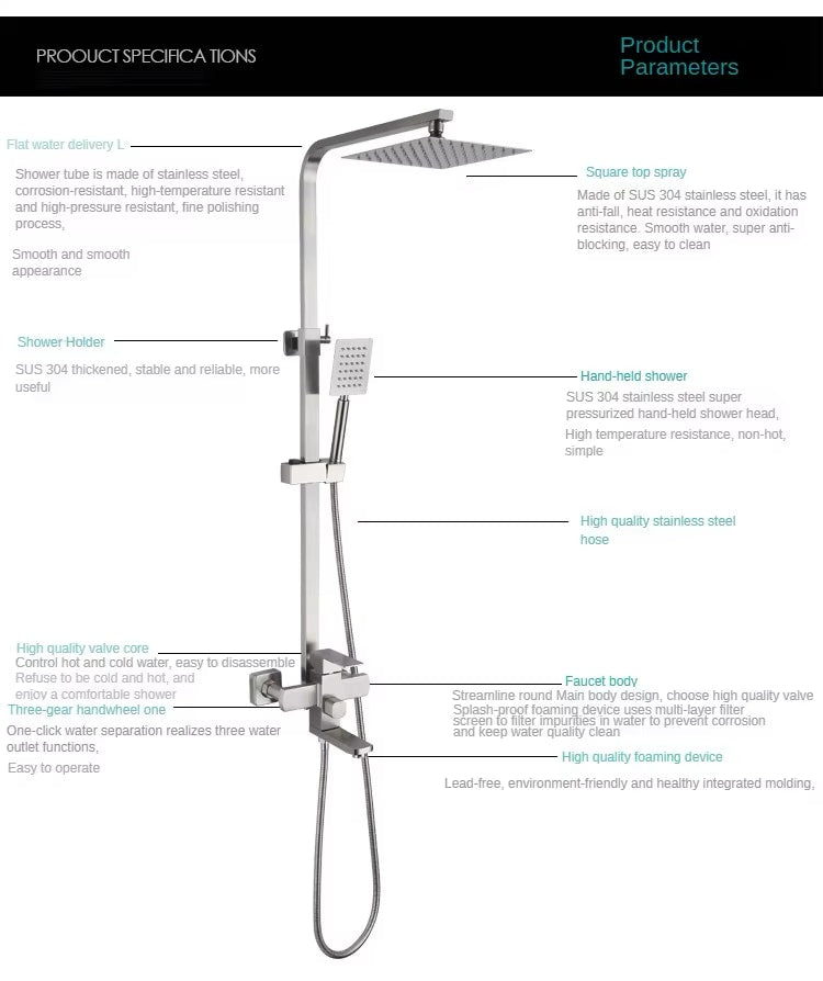 Wallex HydroAxis® – Στήλη Ντους με Ρυθμιζόμενο Ύψος & Περιστρεφόμενο Βρυσάκι | Inox Ματ