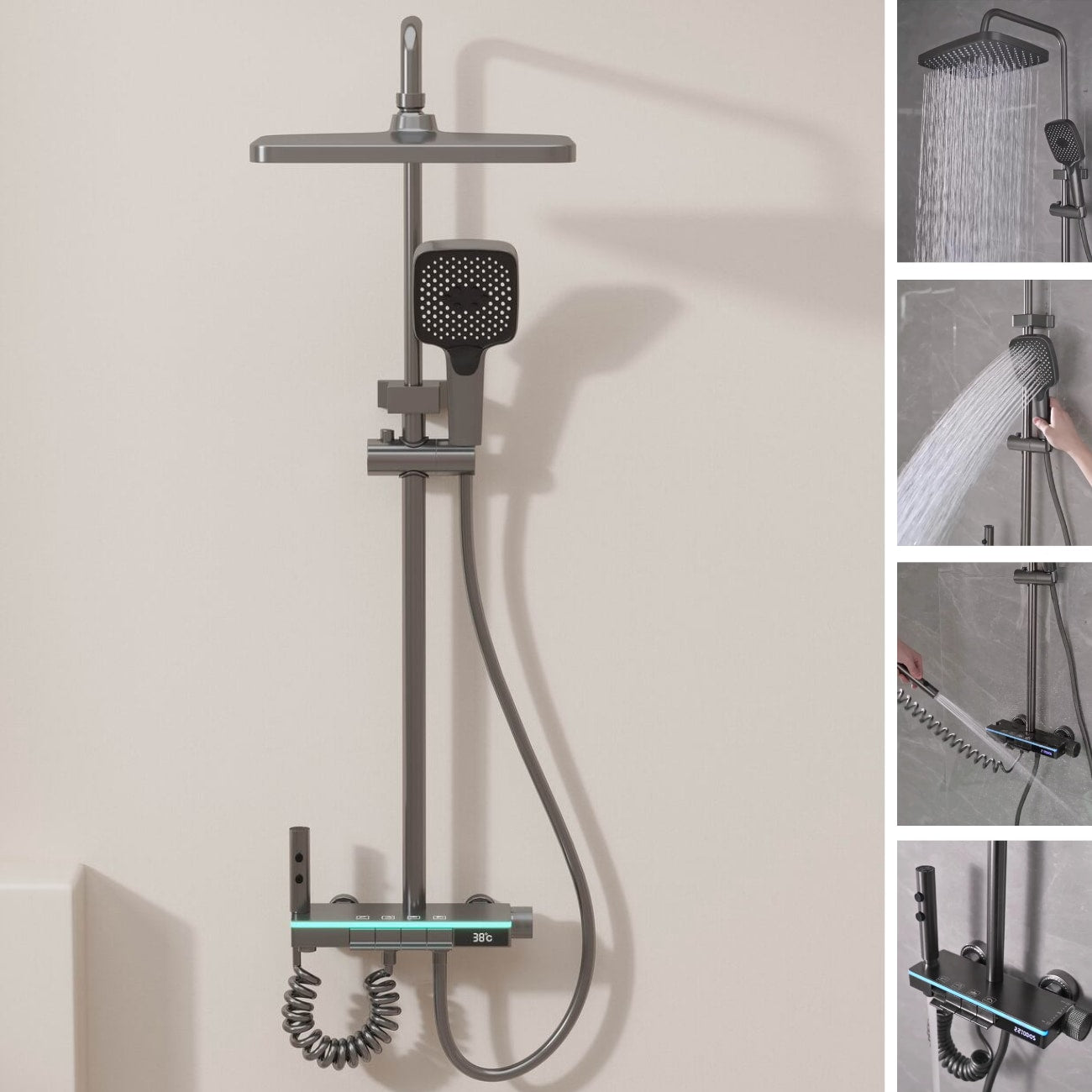 Wallex HydroTech® – Θερμοστατική Στήλη Ντους με Ψηφιακή Οθόνη & 4 Λειτουργίες | Premium Shower Experience - WL140791