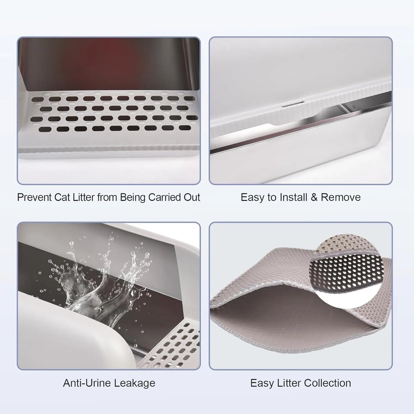 Wallex - Ανοξείδωτη Τουαλέτα Γάτας με Καπάκι, Χαλάκι συλλογής άμμου και σκουπάκι - XXL – 60x40x30,5 εκ - WL140661