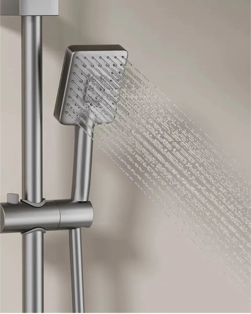 Wallex HydroFlow® – Θερμοστατική Στήλη Ντους 4 Λειτουργιών με Ορειχάλκινη Κεφαλή 20x26cm & Ρυθμιζόμενο Ύψος - WL140807