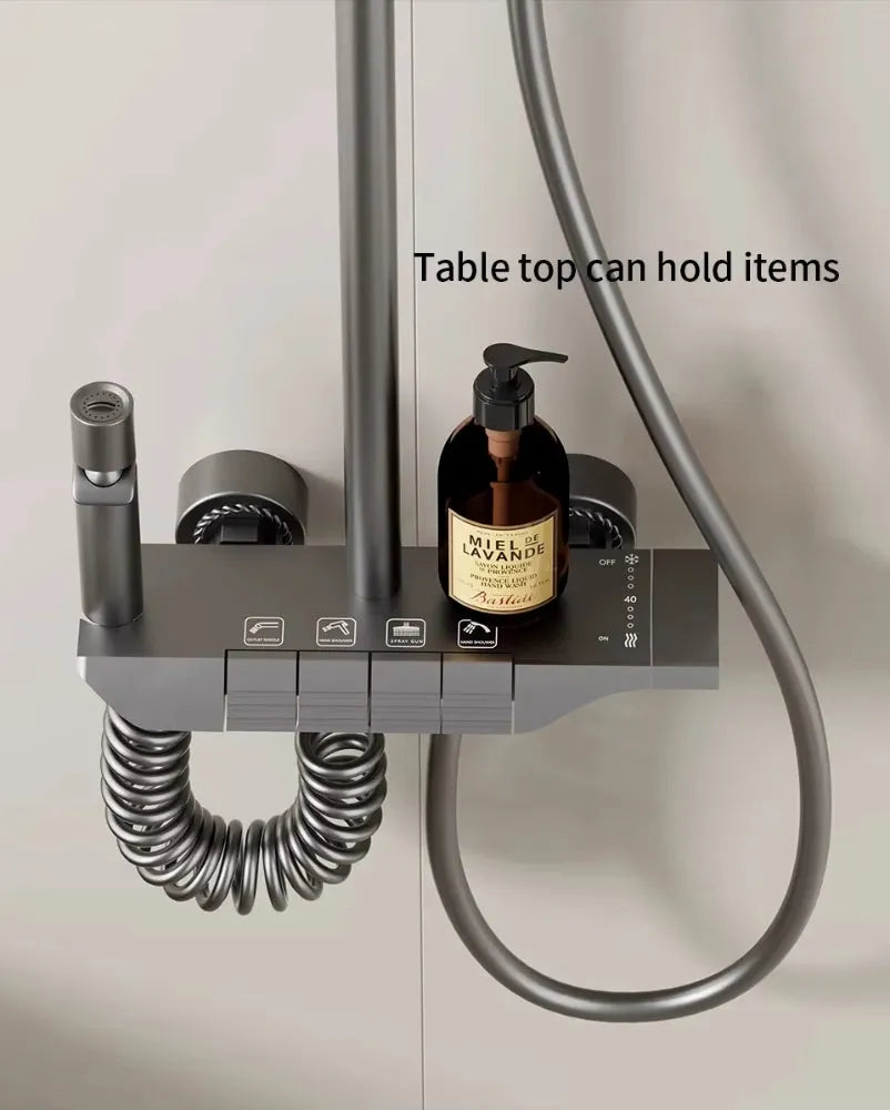 Wallex HydroFlow® – Θερμοστατική Στήλη Ντους 4 Λειτουργιών με Ορειχάλκινη Κεφαλή 20x26cm & Ρυθμιζόμενο Ύψος - WL140807