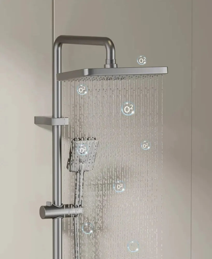 Wallex HydroFlow® – Θερμοστατική Στήλη Ντους 4 Λειτουργιών με Ορειχάλκινη Κεφαλή 20x26cm & Ρυθμιζόμενο Ύψος - WL140807