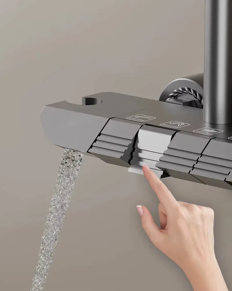 Wallex HydroFlow® – Θερμοστατική Στήλη Ντους 4 Λειτουργιών με Ορειχάλκινη Κεφαλή 20x26cm & Ρυθμιζόμενο Ύψος - WL140807