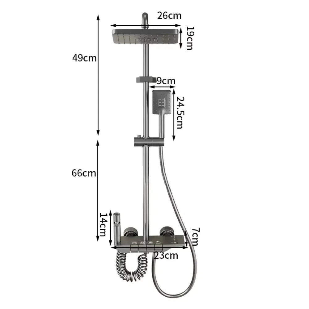 Wallex HydroFlow® – Θερμοστατική Στήλη Ντους 4 Λειτουργιών με Ορειχάλκινη Κεφαλή 20x26cm & Ρυθμιζόμενο Ύψος - WL140807