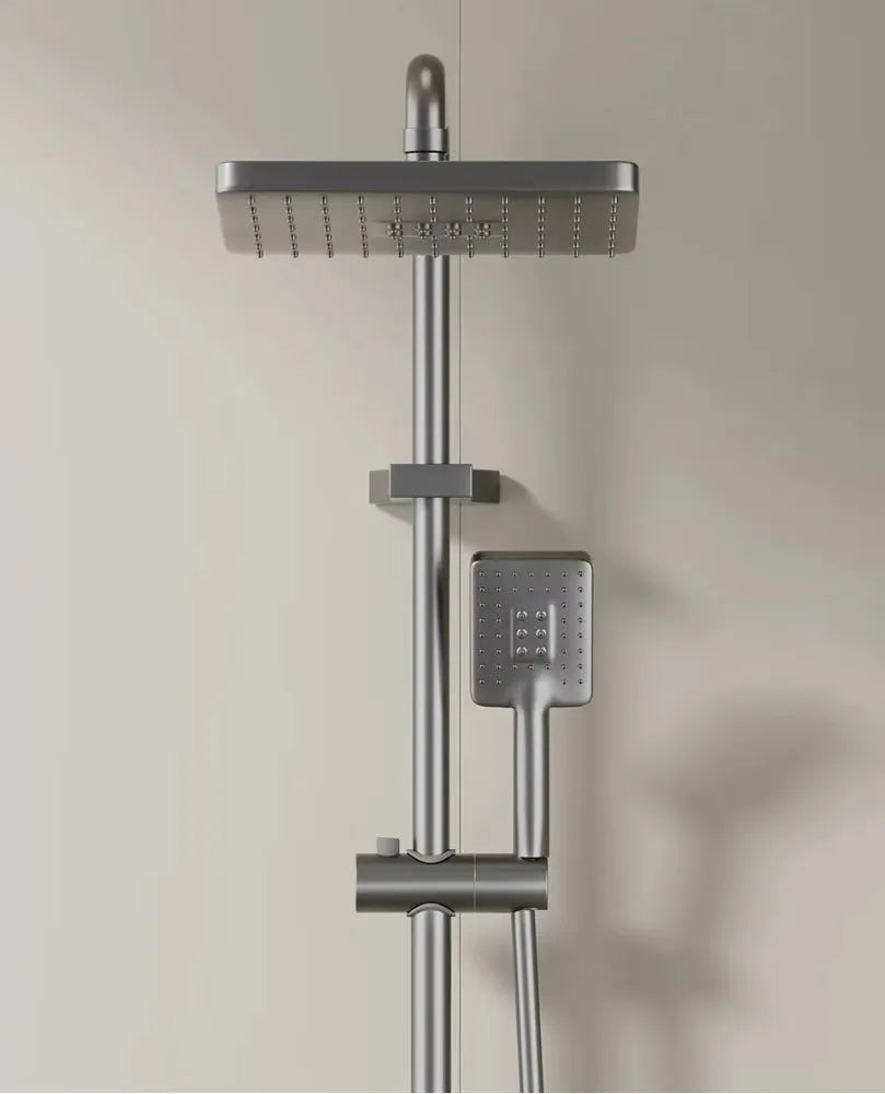 Wallex HydroFlow® – Θερμοστατική Στήλη Ντους 4 Λειτουργιών με Ορειχάλκινη Κεφαλή 20x26cm & Ρυθμιζόμενο Ύψος - WL140807