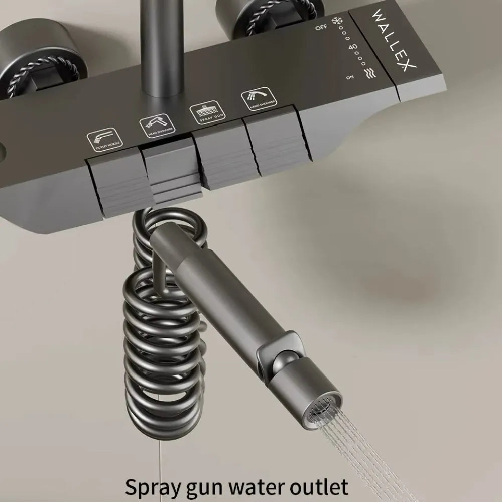 Wallex HydroFlow® – Θερμοστατική Στήλη Ντους 4 Λειτουργιών με Ορειχάλκινη Κεφαλή 20x26cm & Ρυθμιζόμενο Ύψος - WL140807