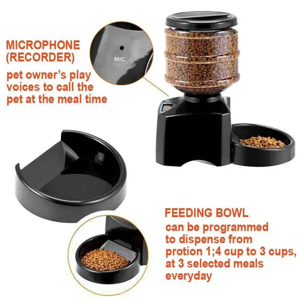 Wallex - Αυτόματη προγραμματιζόμενη ταΐστρα 5,5lt για σκύλο ή γάτα σε μαύρο χρώμα - WL140340