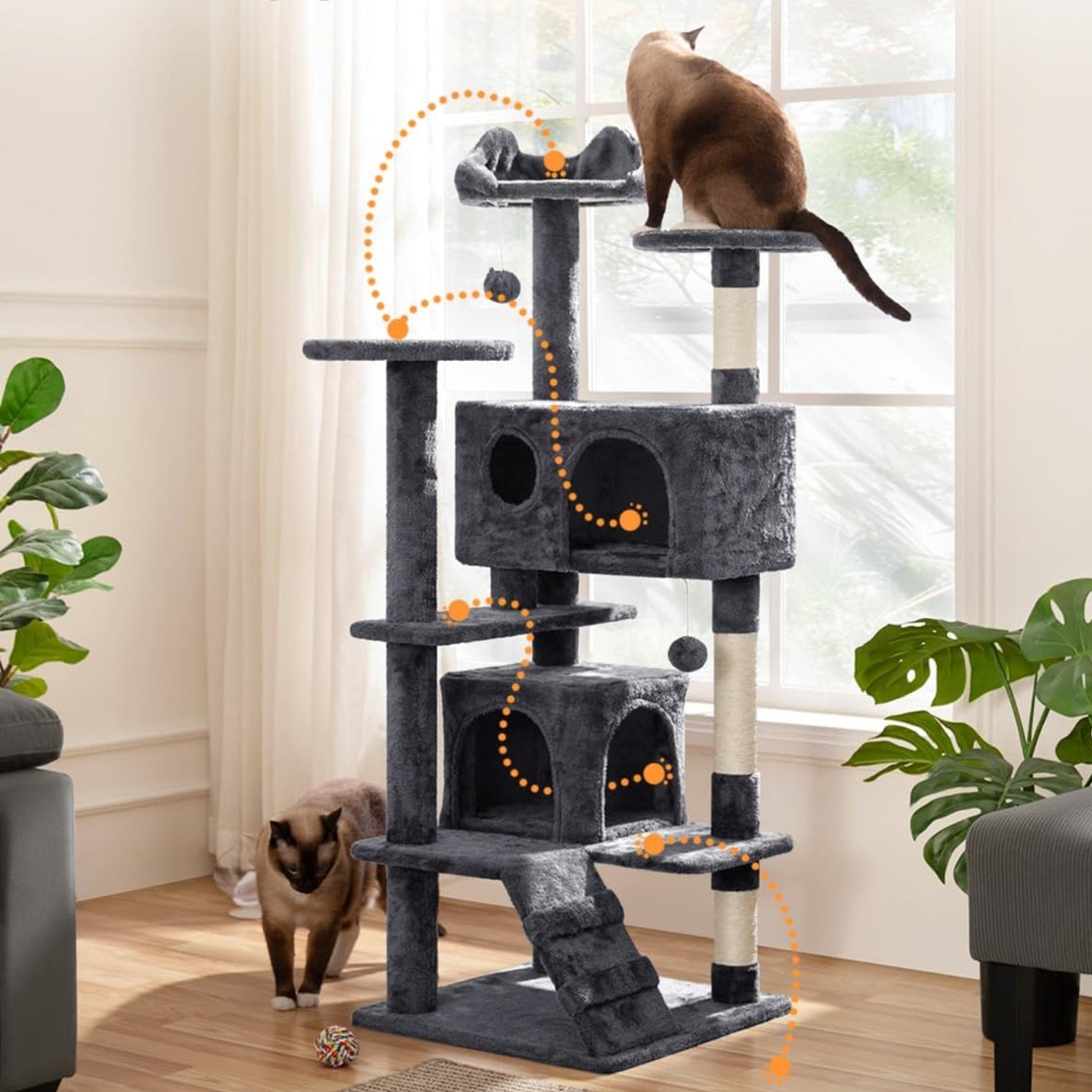 Πλήρως επενδυμένο σπίτι γάτας με απαλή υφή στο Wallex Multi-Level Cat Tree – κατάλληλο για ξεκούραση και ιδιωτικότητα