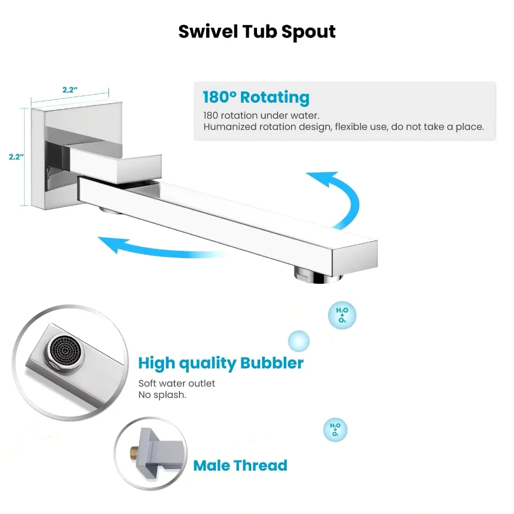 Wallex - Εντοιχιζόμενο Σετ Στήλης Ντους 3 Εξόδων με Τηλέφωνο Ντους, Τετράγωνη Κεφαλή 25cm & Ρουξούνι Βρυσάκι - Ασημί