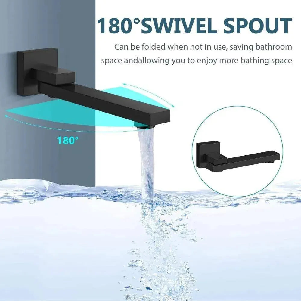 Wallex - Εντοιχιζόμενο σετ στήλης ντους 3 εξόδων με Τηλέφωνο ντους, Τετράγωνη Κεφαλή Ντουζ 25cm και ρουξούνι βρυσάκι - Μαύρο ματ - WL140456BLK