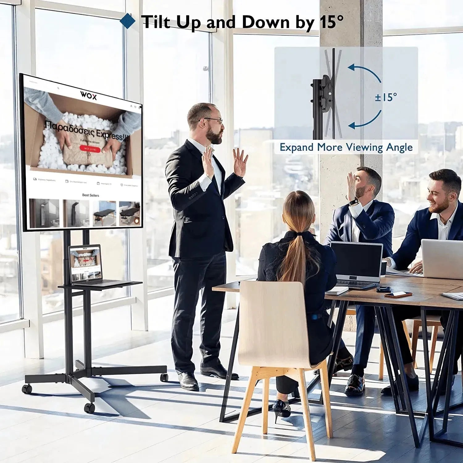 Wallex - Μεταλλική βάση τηλεόρασης δαπέδου με ράφι και ροδάκια 32 έως 65 ιντσών - 50kg - WL140302