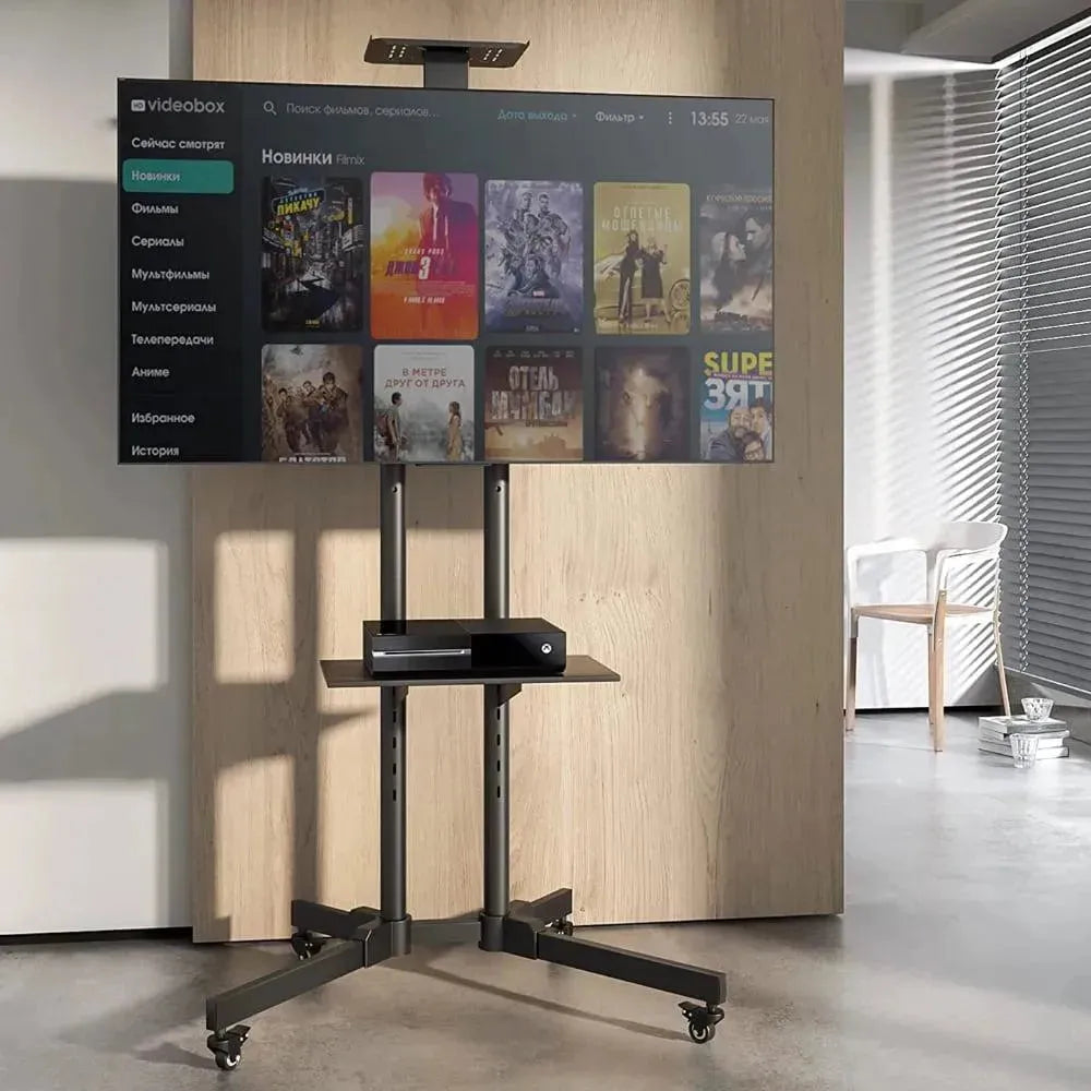 Wallex - Μεταλλική βάση τηλεόρασης δαπέδου με ράφι και ροδάκια 32 έως 65 ιντσών - 50kg - WL140302