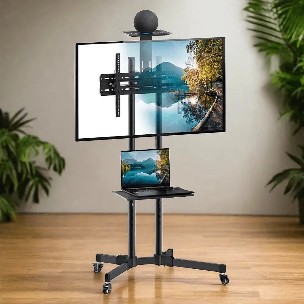 Wallex - Μεταλλική βάση τηλεόρασης δαπέδου με ράφι και ροδάκια 32 έως 65 ιντσών - 50kg - WL140302
