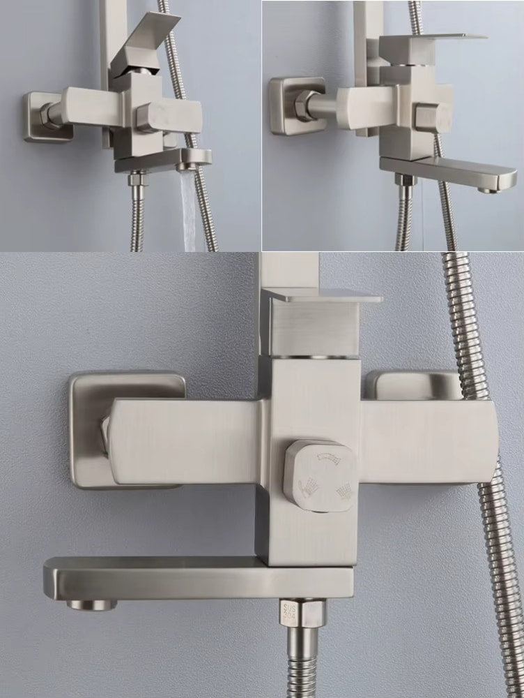 WALLEX Σετ Ντους & Μπαταρίας Μπανιέρας – Επιτοίχιο, με Κεφαλή Ντους, Τηλέφωνο & βρυσάκι | Ανοξείδωτο Ασημί | wox.gr