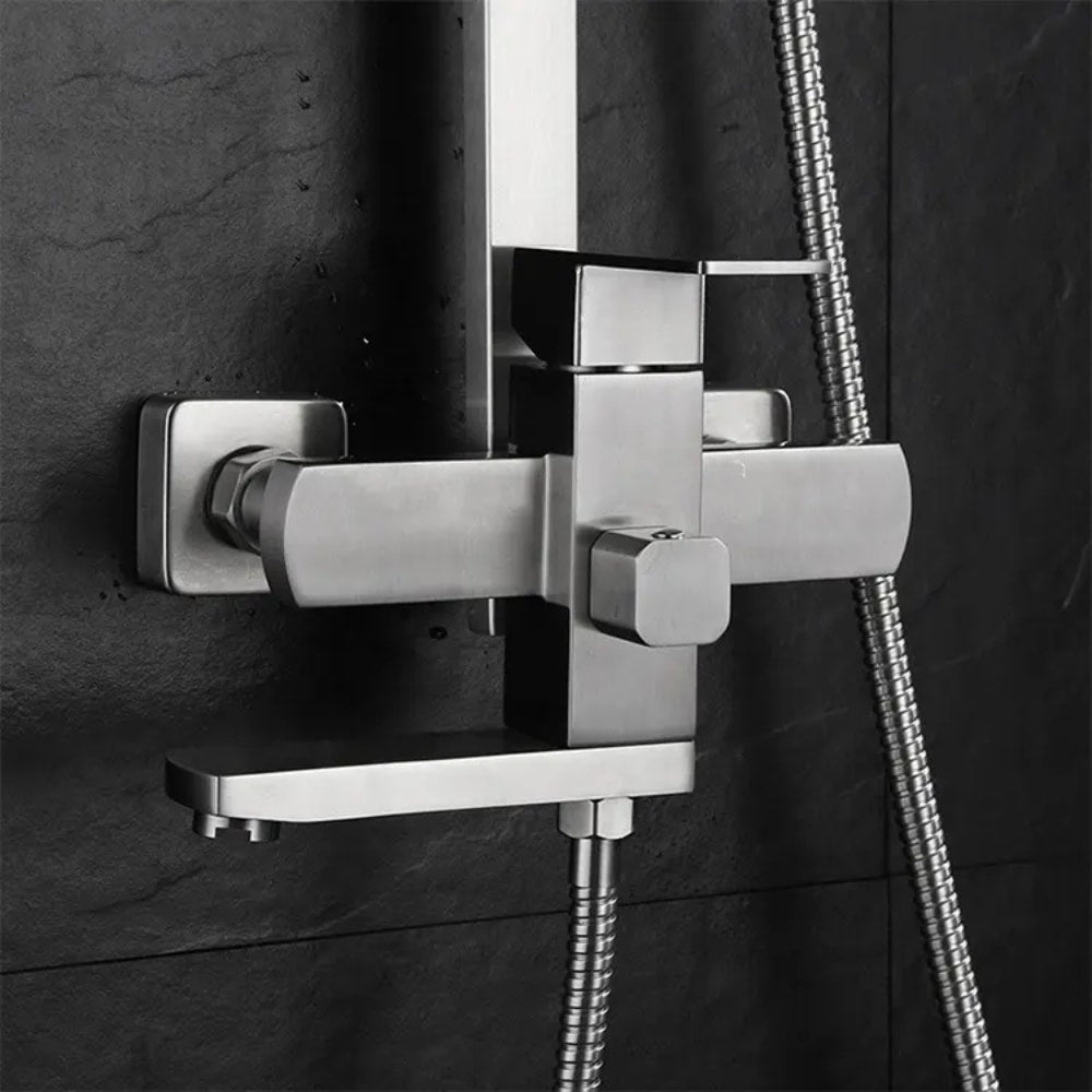 WALLEX Σετ Ντους & Μπαταρίας Μπανιέρας – Επιτοίχιο, με Κεφαλή Ντους, Τηλέφωνο & βρυσάκι | Ανοξείδωτο Ασημί | wox.gr