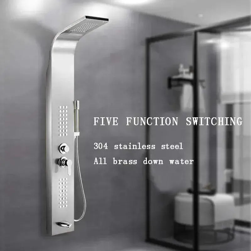 Wallex - Στήλη ντους - υδρομασάζ τοίχου 150cm με τηλέφωνο ντους και βρυσάκι σε ασημί χρώμα - WL140036SL