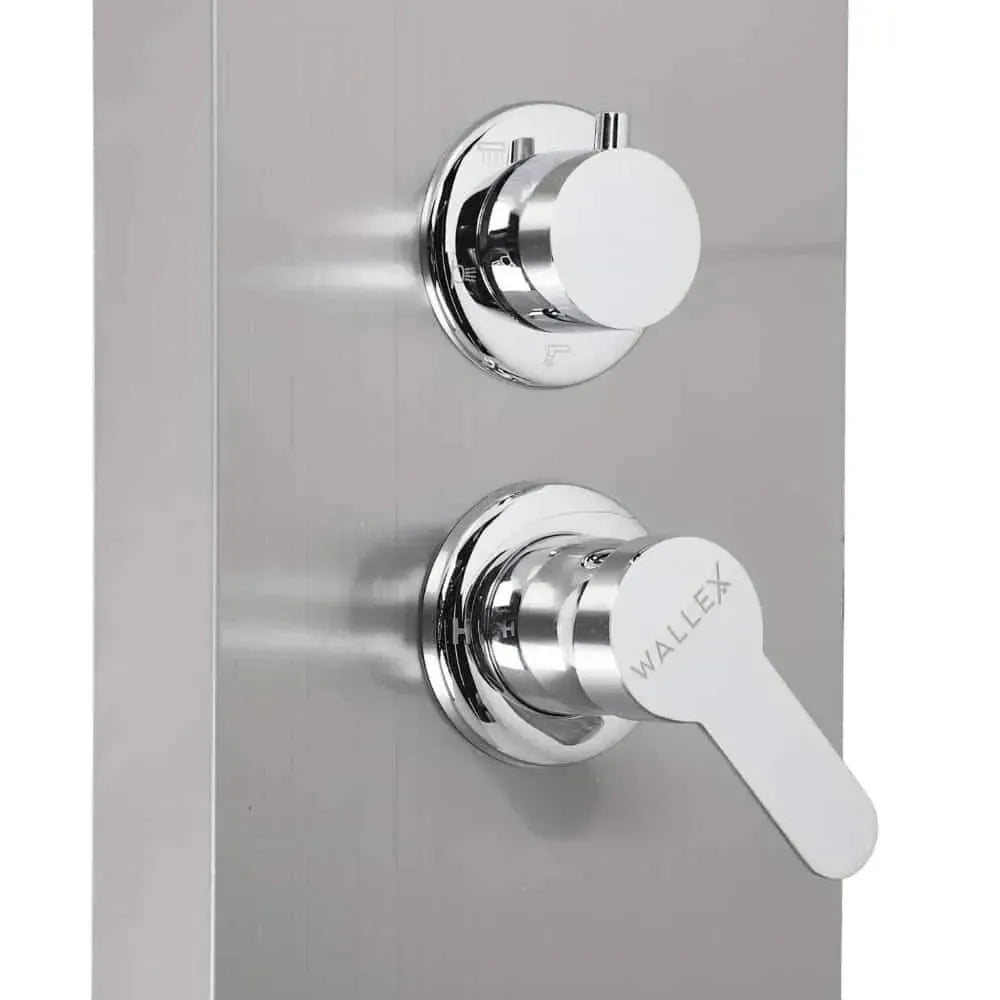 Wallex - Στήλη ντους - υδρομασάζ τοίχου 150cm με τηλέφωνο ντους και βρυσάκι σε ασημί χρώμα - WL140036SL