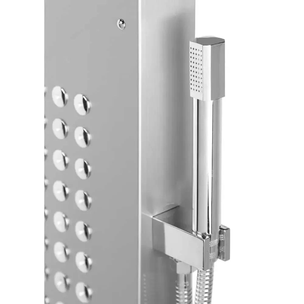 Wallex - Στήλη ντους - υδρομασάζ τοίχου 150cm με τηλέφωνο ντους και βρυσάκι σε ασημί χρώμα - WL140036SL