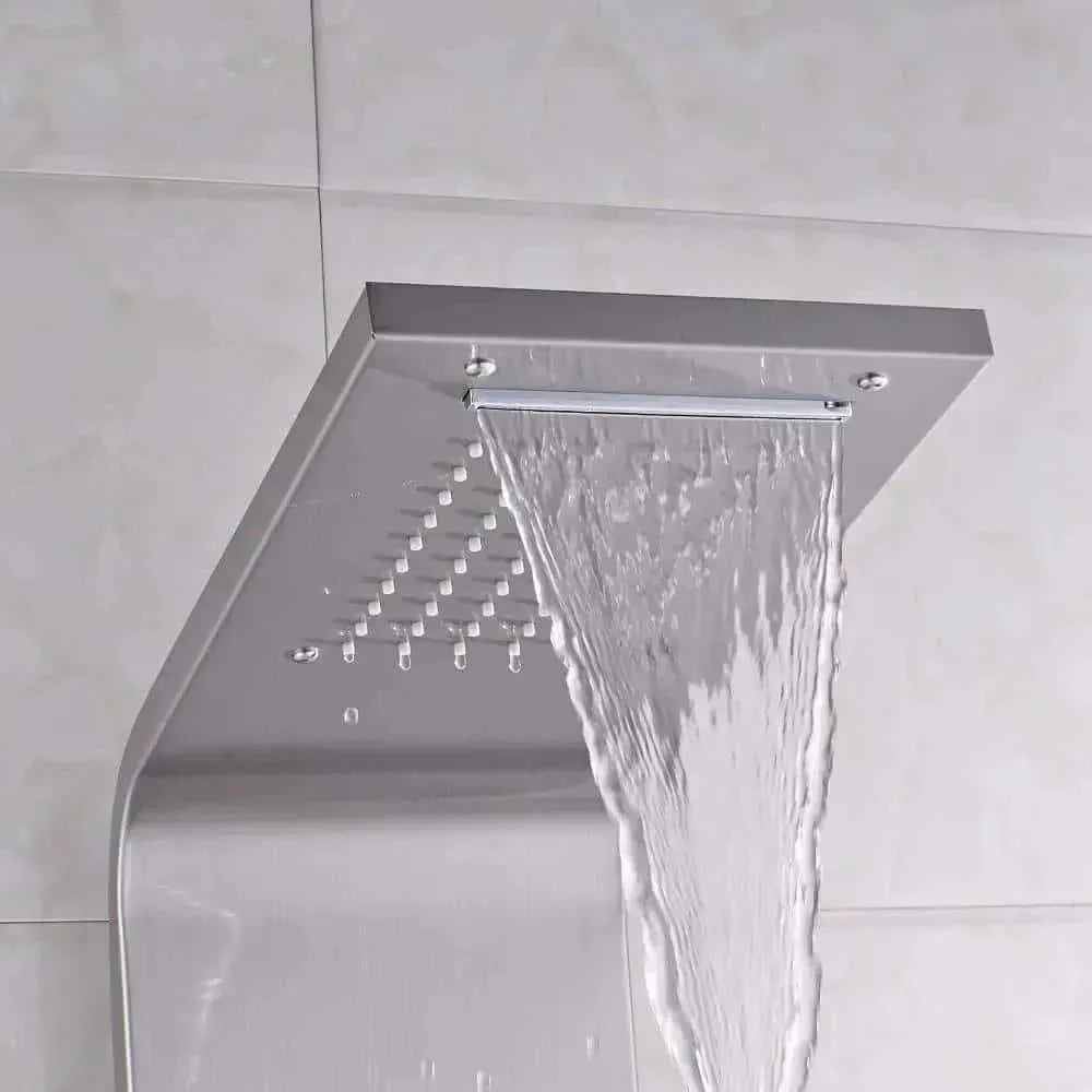 Wallex - Στήλη ντους - υδρομασάζ τοίχου 150cm με τηλέφωνο ντους και βρυσάκι σε ασημί χρώμα - WL140036SL