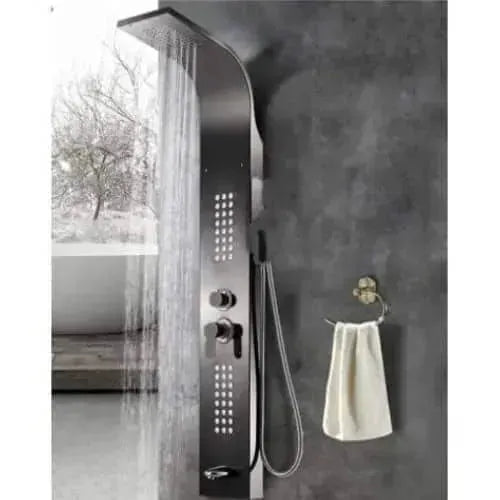 Wallex - Στήλη ντους - υδρομασάζ τοίχου 150cm με τηλέφωνο ντους και βρυσάκι σε μαύρο ματ χρώμα - WL140043BLK