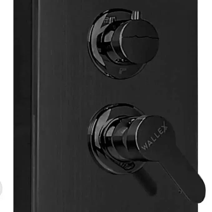 Wallex - Στήλη ντους - υδρομασάζ τοίχου 150cm με τηλέφωνο ντους και βρυσάκι σε μαύρο ματ χρώμα - WL140043BLK